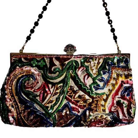 Y2K LARISA BARRERA Couture Evening Jeweled Sequin Beaded Handbag NWT - Picture 1 of 11